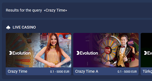 Find Crazy Time at 1xBet